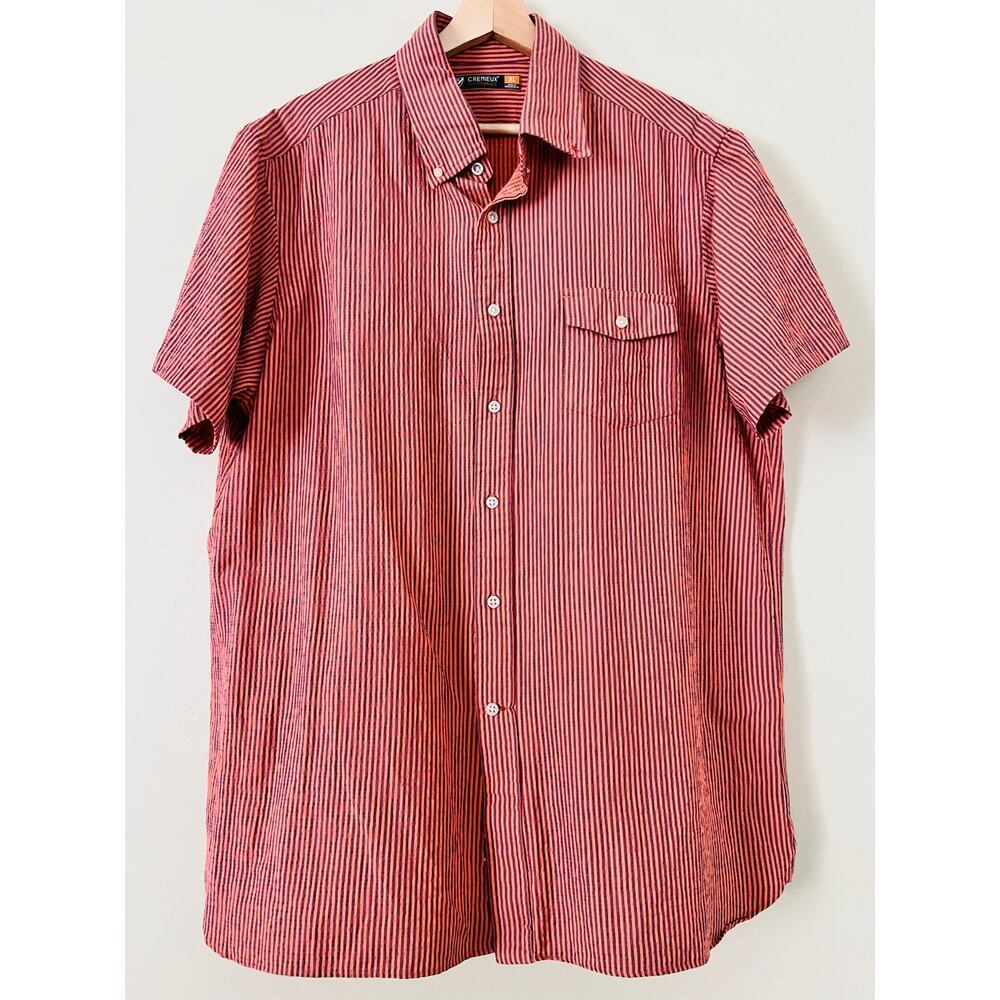 Cremieux Performance XL Striped Seersucker Men's Printed Button-Up Shirt‎ Orange